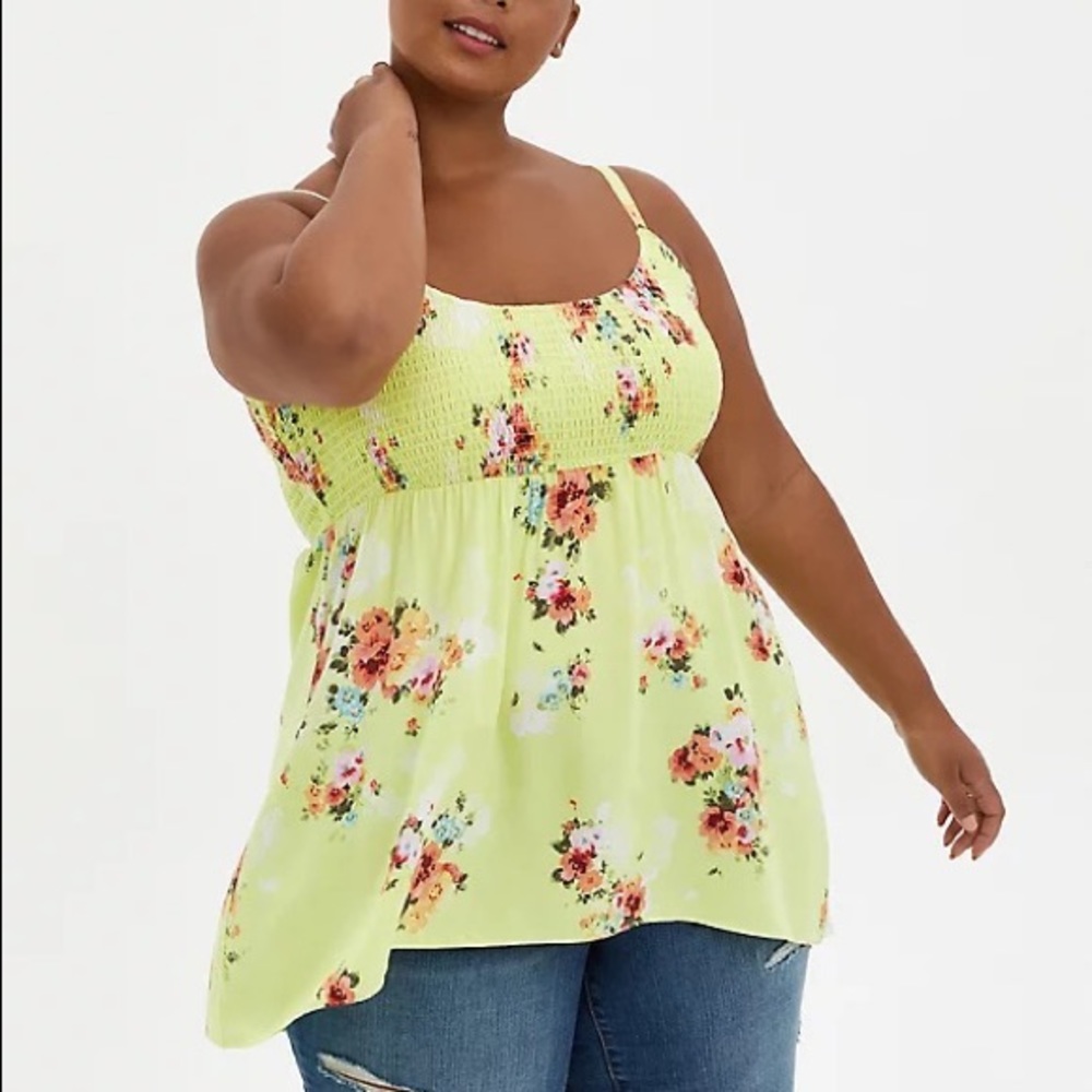 Torrid Bright Yellow Floral Babydoll Top Size 5